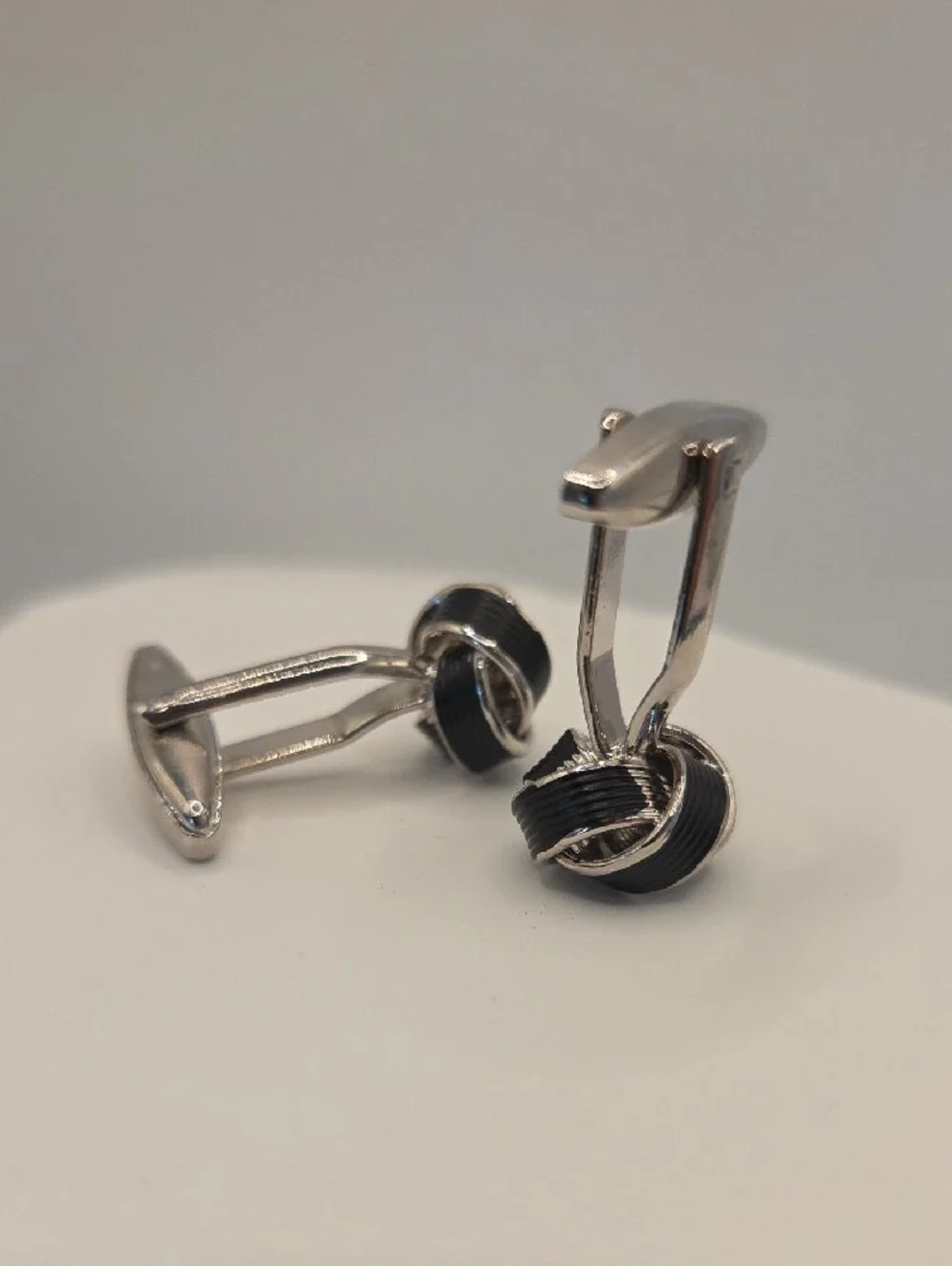 MEL New York Men's Black & Silver Knot Cufflinks Stainless Steel Bullet Back